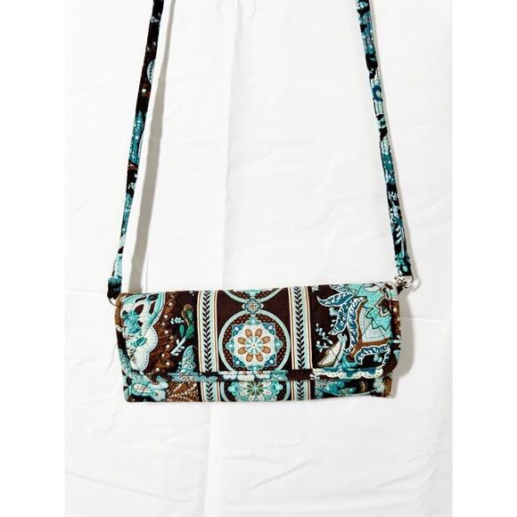 Vera Bradley Java Blue Brown Retired TriFold Wallet Crossbody Wristlet Purse - Picture 2 of 8